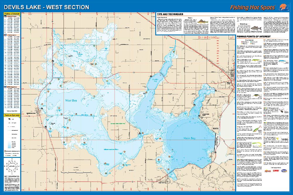 Devils Lake, North Dakota Waterproof Map (Fishing Hot Spots)