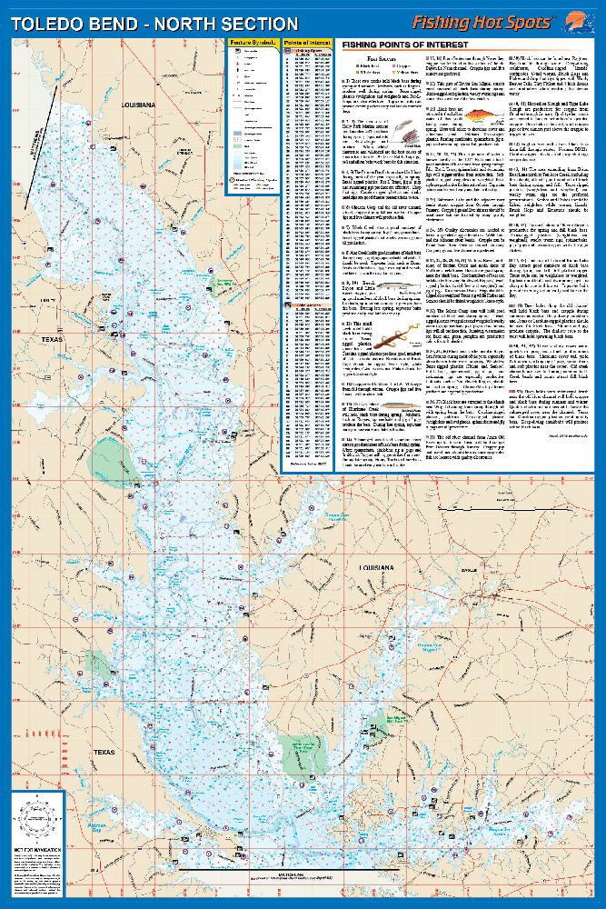 Toledo Bend Lake Map Toledo Bend Reservoir (North Section) Texas/Louisiana Waterproof Map  (Fishing Hot Spots) | Lakes Online Store