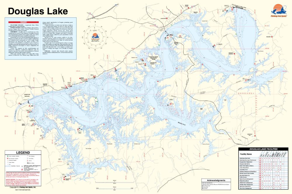 douglas lake fishing map Douglas Lake Tennessee Waterproof Map Fishing Hot Spots douglas lake fishing map