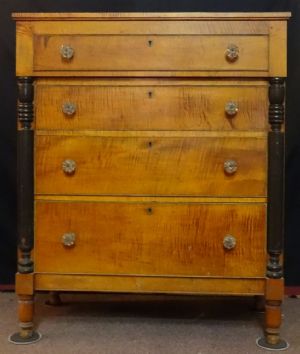 Antique American Sheraton Tiger Maple Cherry Chest Of Drawers Ca