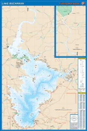 Lake Buchanan And Inks Lake Texas Waterproof Map Fishing Hot